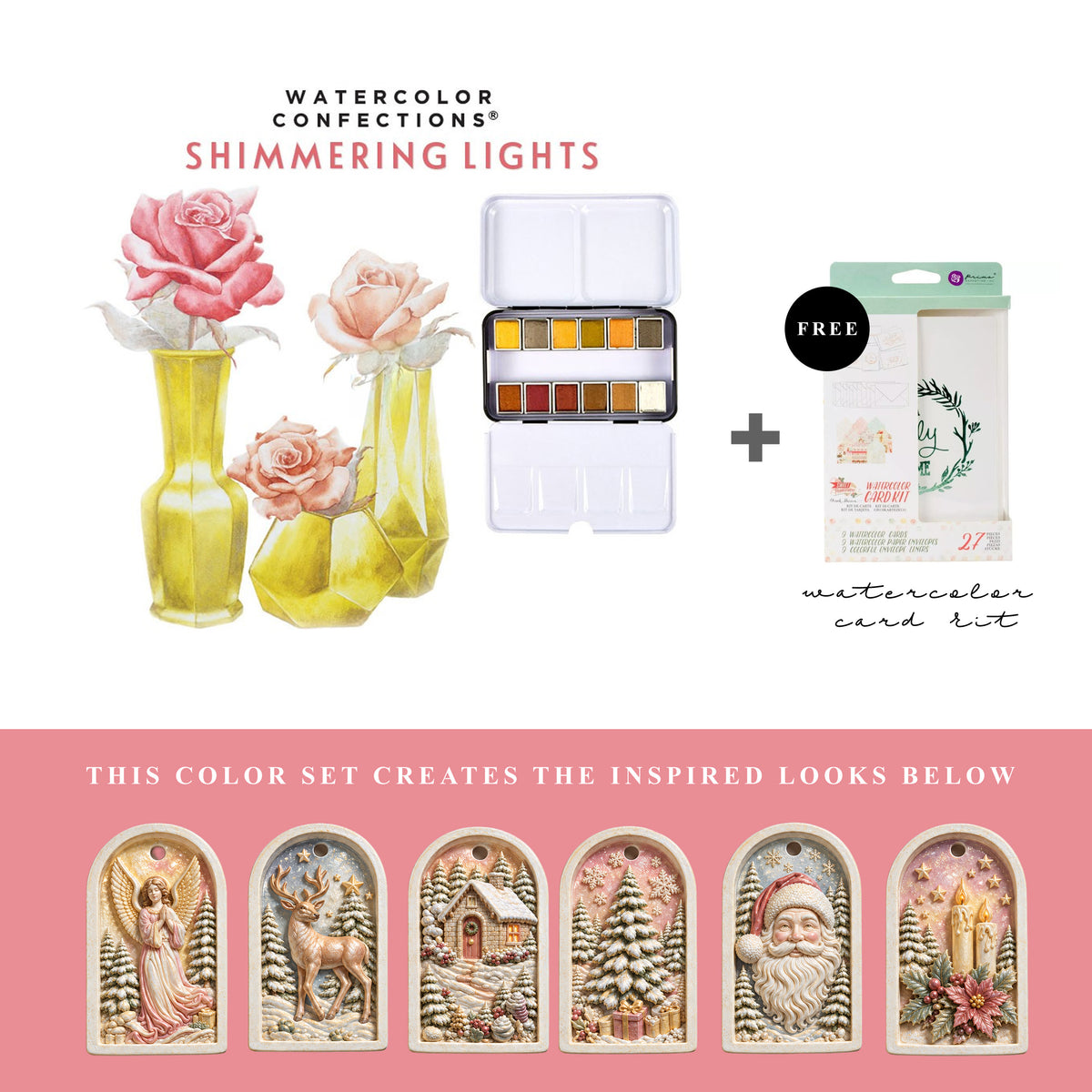 Art Philosophy Watercolor Confections Shimmering Lights paint set with warm metallic MelodyCast Christmas ornament painting examples