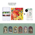 Art Philosophy Watercolor Confections Terrain paint set with rich green, red and earthy MelodyCast Christmas ornament painting examples
