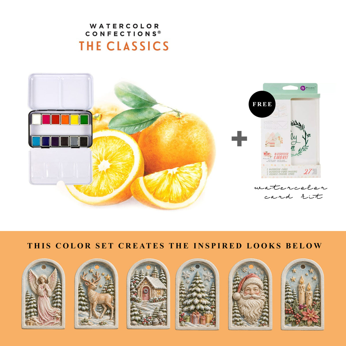 Art Philosophy Watercolor Confections The Classics paint set with MelodyCast Christmas ornament painting examples