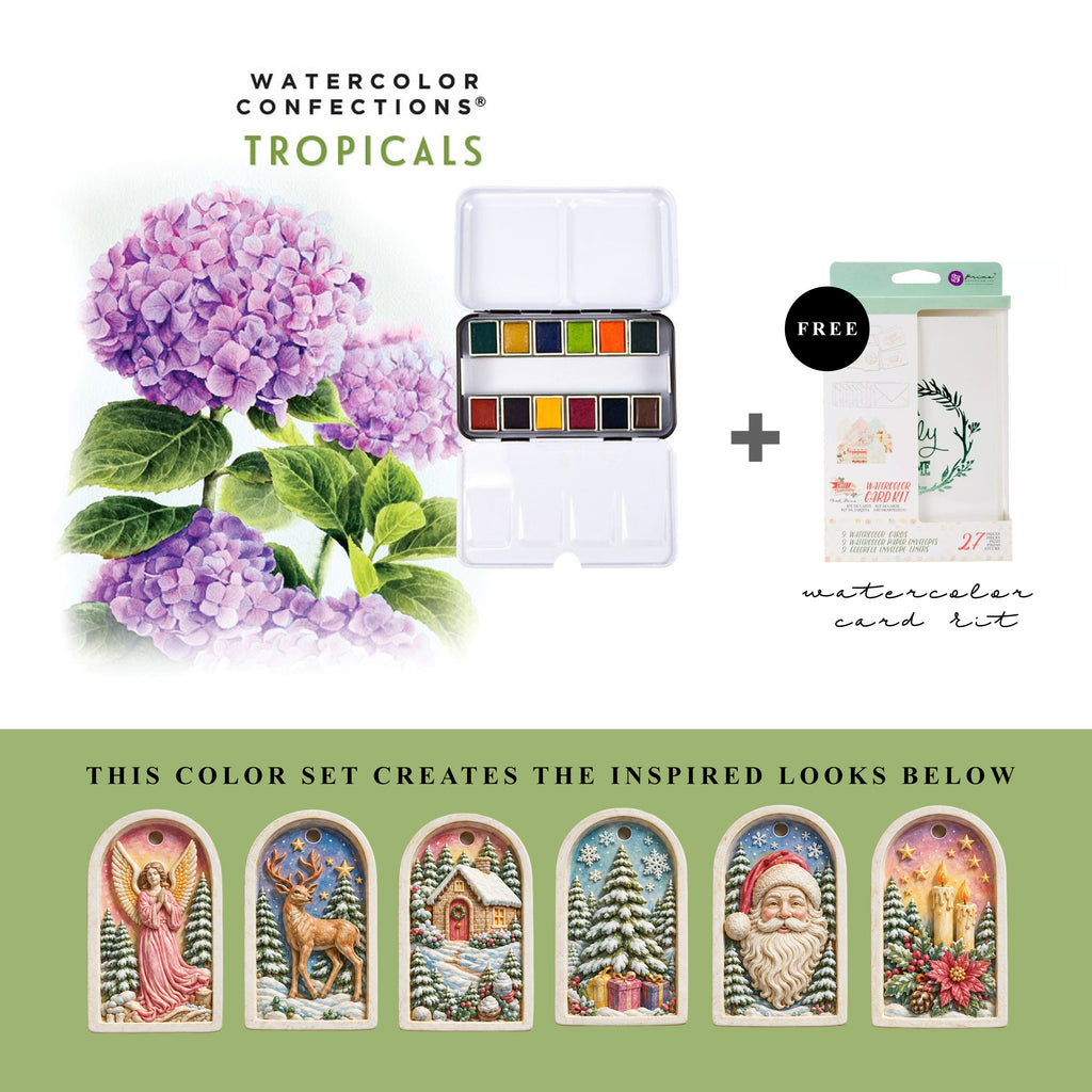 Art Philosophy Watercolor Confections Tropicals paint set with colorful MelodyCast Christmas ornament painting examples