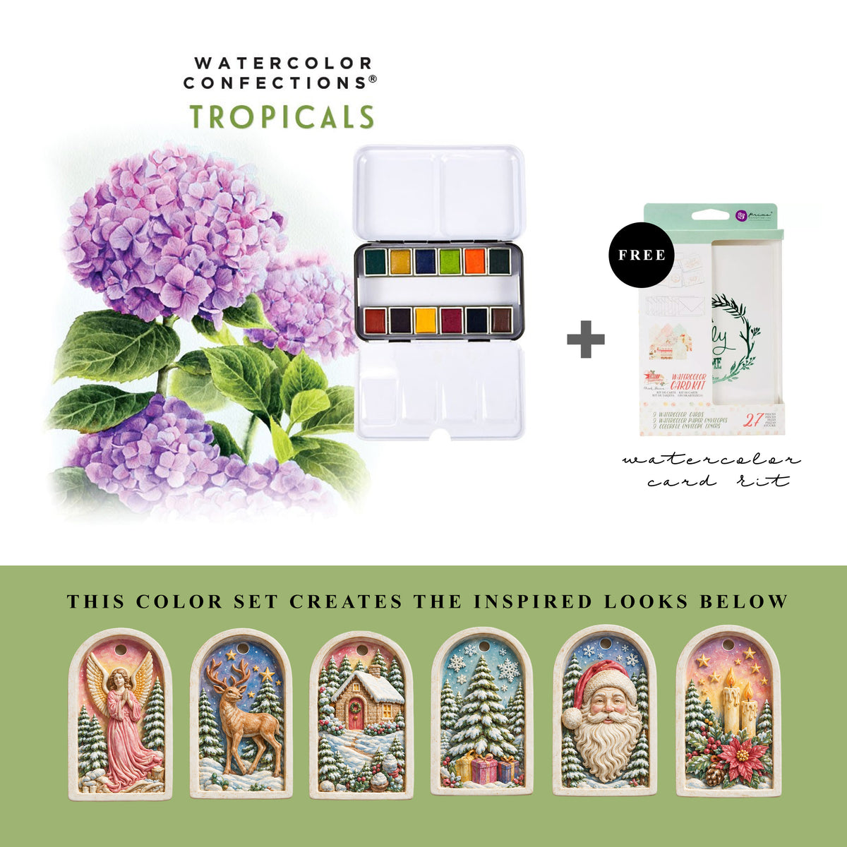 Art Philosophy Watercolor Confections Tropicals paint set with colorful MelodyCast Christmas ornament painting examples