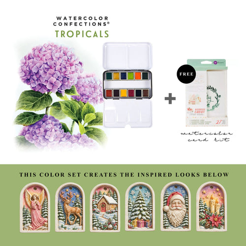 Art Philosophy Watercolor Confections Tropicals paint set with colorful MelodyCast Christmas ornament painting examples