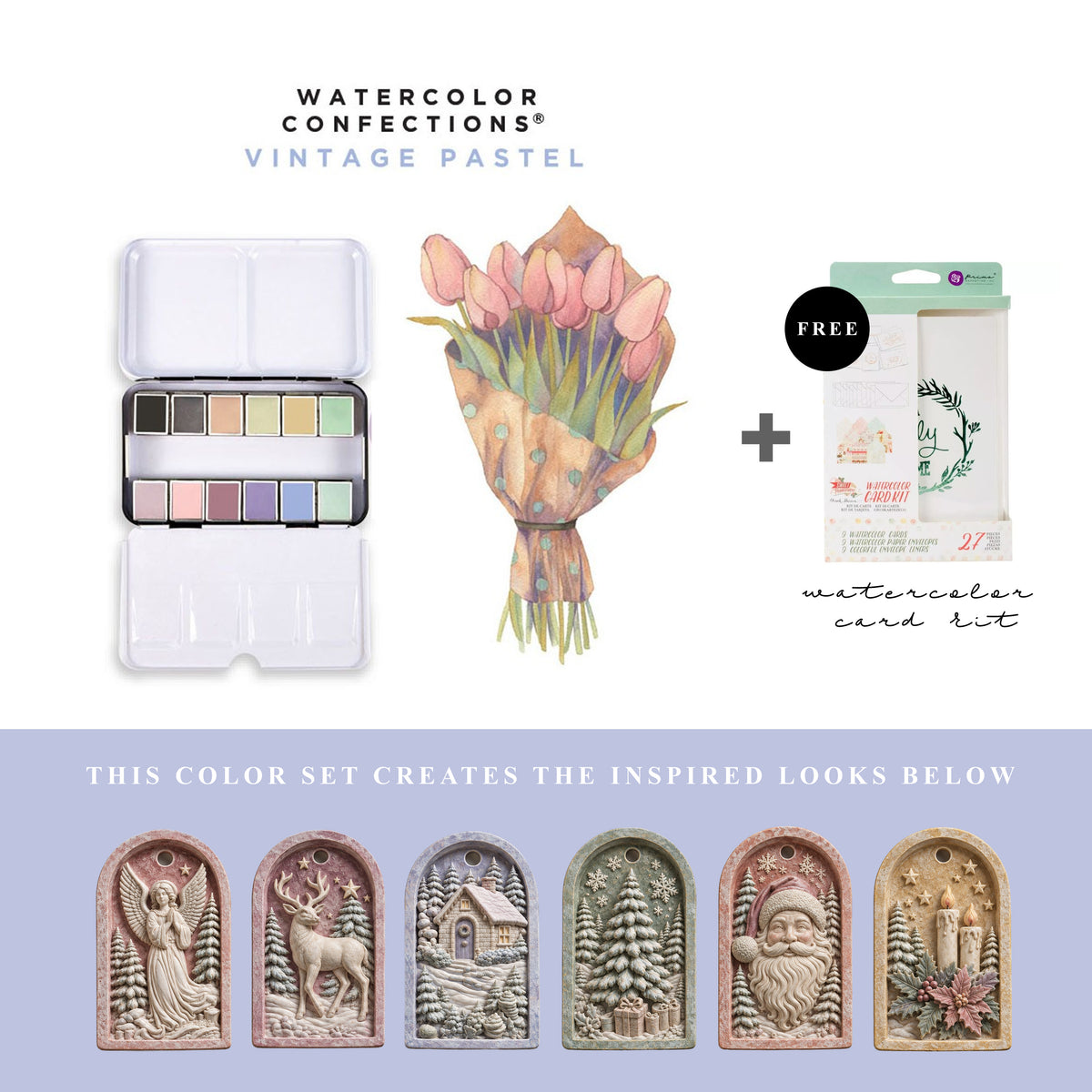 Art Philosophy Watercolor Confections Vintage Pastel paint set with soft muted pastel MelodyCast Christmas ornament painting examples