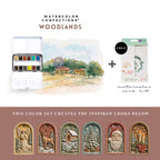 Art Philosophy Watercolor Confections Woodlands paint set with earthy green, brown and warm-toned MelodyCast Christmas ornament painting examples